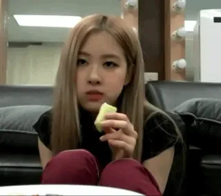 🌼 6e5f1697 woman, food, eating, blond hair, indoors, person telegram sticker