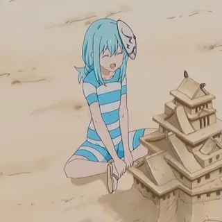 💙 f127faf8 Anime, Cô gái, Lâu đài cát, Bãi biển, Mặt nạ telegram sticker