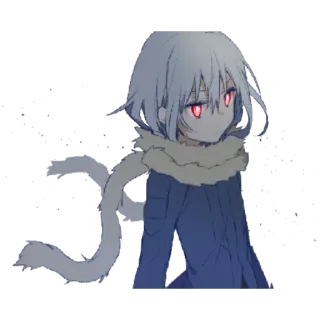 😠 2192e3d7 애니메이션, 만화, 흰머리, 빨간 눈, 목도리, 귀여운, 겨울, 회색 telegram sticker