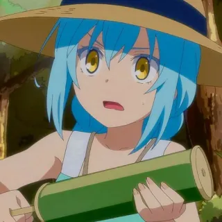 🌟 7742d5f9 аниме, мультфильм, девушка, голубые волосы, шляпа, водяной пистолет telegram sticker