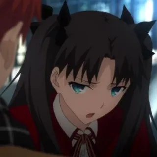 🤨 30af5d69 Rin Tohsaka Fate/stay night Anime, Personagem, Garota, Torres, Rosto, Sério telegram sticker