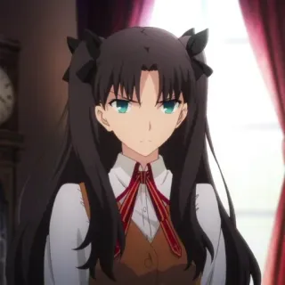 😠 469b7756 Rin Tohsaka Fate/stay night Anime, Desenho animado, Morena, Garota, Feminino, Retrato telegram sticker