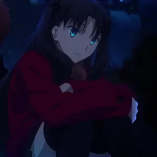 😐 f54963dd Rin Tohsaka Fate/stay night anime, desenho animado, menina, cabelo escuro telegram sticker