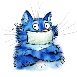 😷 be39ab87 猫, 面具, 蓝色, 卡通, 动物 telegram sticker