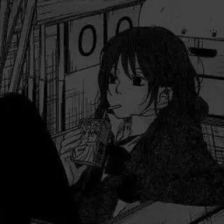 🧃 5339b5e4 Anime, Chica, Fumando, Blanco y negro, Arte telegram sticker