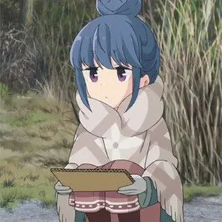 🛵 f18fd257 Rin Shima Laid-Back Camp Anime, Dessin animé, Personnage, Yuru Camp, Hiver, Extérieur, Croquis telegram sticker