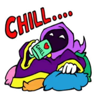 ☕ 5ac57819 CHILL chillig, entspannen, vermummte Gestalt, Tasse, süß, Cartoon telegram sticker
