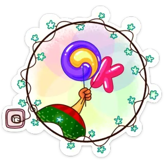 👌 05d2a160 OK 막대사탕, 사탕, OK, 손, 화려한, 스티커 telegram sticker