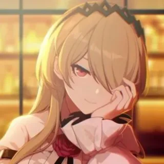 🤍 22341b51 cô gái anime, tóc vàng, mắt đỏ, nhân vật, nghệ thuật, chân dung telegram sticker