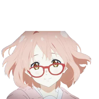 ☺️ 548f487a Mirai Kuriyama Beyond the Boundary Anime, Ragazza, Occhiali, Carina, Capelli rosa, Kawaii telegram sticker
