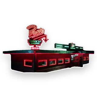 🏪 8a3e1db3 Pop's Chock' Lit Shoppe Imbiss, Retro, Restaurant, Schild, Gebäude telegram sticker