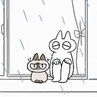 🌧️ e36c43e0 猫, 雨, 窗户, 可爱, 悲伤, 卡通, 天气, 动物 telegram sticker