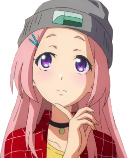 🤔 30fc43f2 аниме девушка, розовые волосы, шапка, милая, мультик, девушка whatsapp sticker