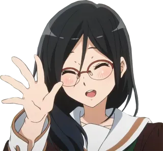 🖐 e55ca3d8 Аниме, Женщина, Персонаж, Очки, Машет рукой, Девушка whatsapp sticker