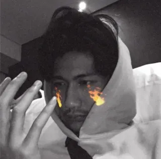 🚬 b815fee8 mężczyzna, środkowy palec, płomień, bluza z kapturem, czarno-biały, gest telegram sticker