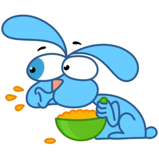 😱 864a0962 卡通, 兔子, 胡萝卜, 蓝色, 动物 telegram sticker