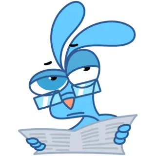 📰 9aec9e2d 卡通, 兔子, 兔子, 阅读, 报纸, 蓝色, 动画 telegram sticker