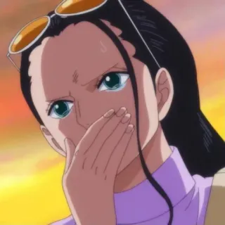 🤭 780b4fc6 Nico Robin One Piece anime, One Piece, Nico Robin, lo lắng, sốc, cô gái, phụ nữ whatsapp sticker