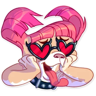 😍 338ed51f perro, dibujo animado, corazón, gafas, pegatina, pelo rosa, collar whatsapp sticker