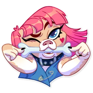 😉 648a3d08 perro, dibujo animado, hueso, pelo rosa, caprichoso, lindo, collar whatsapp sticker