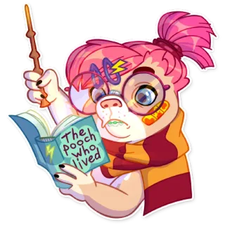 🤓 dd9d58e7 The pooch who lived perro, mago, magia, libro, bufanda, lindo, leyendo whatsapp sticker