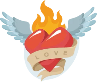 ❤ 579cd04c LOVE amor, corazón, alas, fuego, bandera, San Valentín, romance telegram sticker
