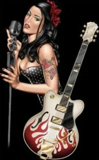 🎶 0cfe5abc Pin-up, Sänger, Gitarre, Mikrofon, Retro, Vintage, Tattoo telegram sticker