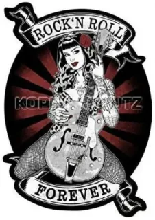 🎶 26c67aa6 ROCK'N ROLL FOREVER Rock and Roll, Musik, Gitarre, Frau, Pin-up, Retro, Vintage, Tattoo telegram sticker