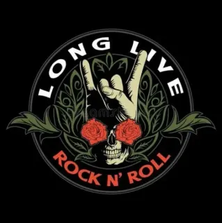 🤘 de93af8e LONG LIVE ROCK N' ROLL Rock and Roll, Schädel, Musik, Hörner, Handzeichen, Rosen, Lang lebe telegram sticker
