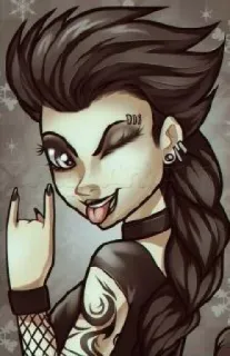 🤘 e1917f99 Cartoon, Rock 'n' Roll, Rocker, Mädchen, Tattoo telegram sticker
