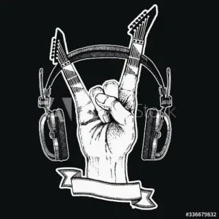 🎶 e1aff78e Rock'n'Roll, Handbewegung, Gitarre, Musik, Kopfhörer telegram sticker