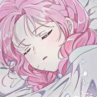 🌸 23154f15 Anime Mädchen, rosa Haare, schlafend, Cartoon, süß, weiblich, Charakter telegram sticker