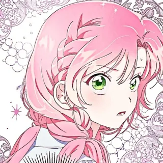 🌸 54c4c221 Anime, Cartoon, Pinke Haare, Grüne Augen, Weiblich, Mädchen, Zopf telegram sticker
