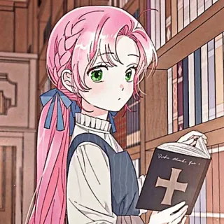 🌸 7a77c90d Danke thanks fun! Anime, Mädchen, Buch, Kreuz, Pinke Haare telegram sticker