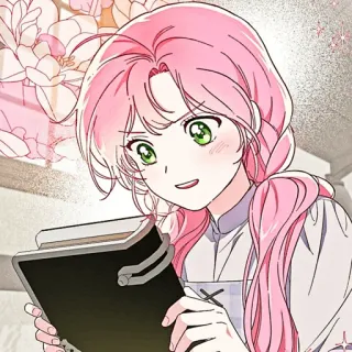 🌸 95183ca8 Anime, Cartoon, Frau, Pinke Haare, Klemmbrett, Süß, Mädchen telegram sticker