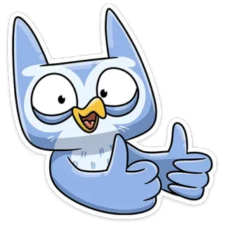 👍 079bea3c Eule, Daumen hoch, Cartoon, Sticker, Tier, Vogel telegram sticker