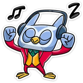 🎶 18c8fd9f Cartoon, Eule, Musik, Kopfhörer, Tanzen, Figur, Aufkleber telegram sticker