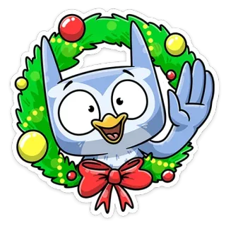 👋 751455b3 Eule, Cartoon, Weihnachten, Winter, Feiertag, Gruß, Festlich telegram sticker