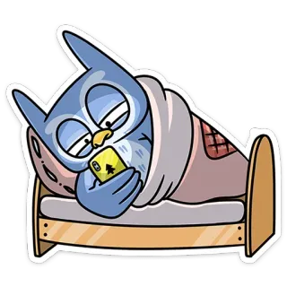 😴 f4386f22 Eule, schläfrig, Bett, Handy, Cartoon, Sticker, müde telegram sticker