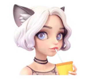 🥤 a3ca4f35 cartoon, meisje, kattenoren, drankje, schattig, anime stijl, personage telegram sticker