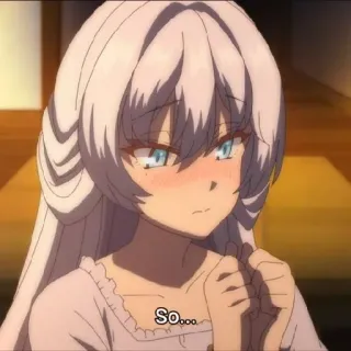 🥰 9fc94407 So... Anime, Ragazza, Arrossire, Capelli bianchi, Occhi azzurri, Cartone animato telegram sticker