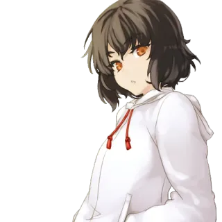 😉 94c7f398 애니메이션, 여자, 캐릭터, 후드티, 갈색 머리, 주황색 눈 telegram sticker