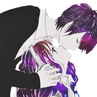 😘 a5fc1910 Anime, Coppia, Baciare, Romance, Galassia whatsapp sticker