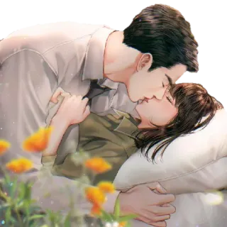 😘 d52a8f95 bacio, coppia, romantico, amore, campo, arte, affetto, fiori whatsapp sticker