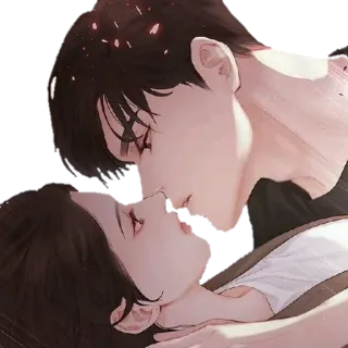 😘 e7a8a99f bacio, romance, amore, coppia, anime, adesivo whatsapp sticker