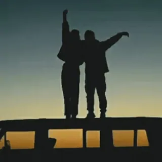 🌙 d65e324a Silhouette, Menschen, Van, Sonnenuntergang, Abenteuer, Reisen, Freundschaft telegram sticker