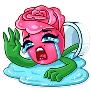 😩 de13dd2a 玫瑰, 哭泣, 花, 悲伤, 眼泪, 卡通 telegram sticker