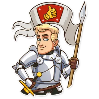 👍 2025c0af ksatria, zirah, jempol ke atas, bendera, tombak, abad pertengahan telegram sticker