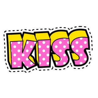 💋 42f6cb49 KISS 亲吻, 波点, 粉色, 黄色, 文字, 文本 telegram sticker