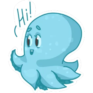 🖖 b8071840 Hi! タコ, かわいい, 青, 挨拶, 漫画, 動物, 海の生き物 telegram sticker